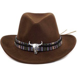 Brown‎ Western Cowboy, Cowgirl Hat, Multicolor Bull Strap, Men Women, One Size